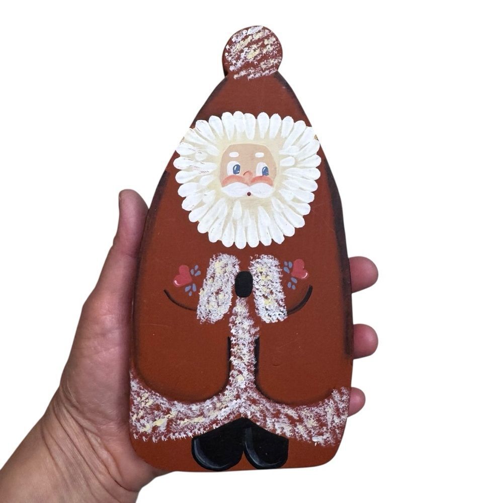Wooden Folk Art Santa Claus Handpainted Christmas December - Picture 2 of 3
